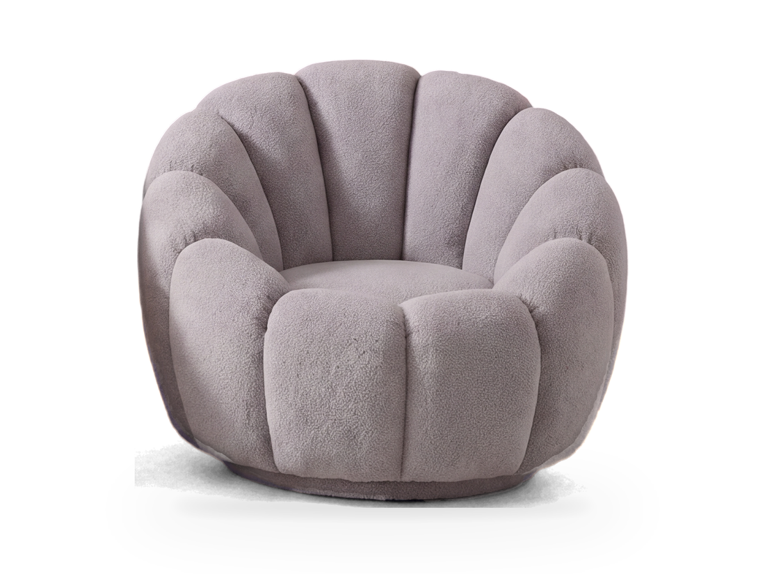 Fauteuil nuage Cloud en peluche gris vu de face, dossier arrondi à côtes