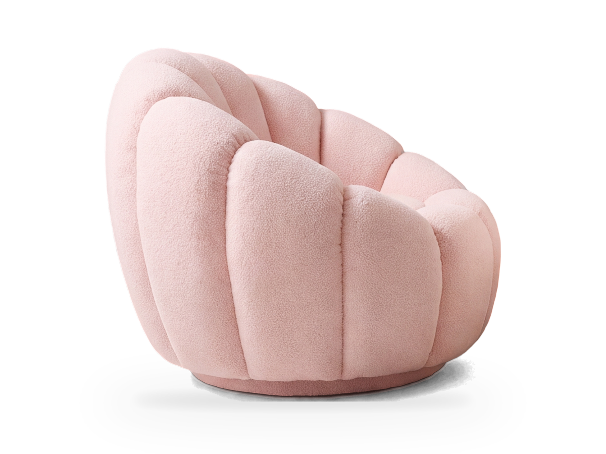 Fauteuil nuage Cloud en peluche rose poudré vu de profil