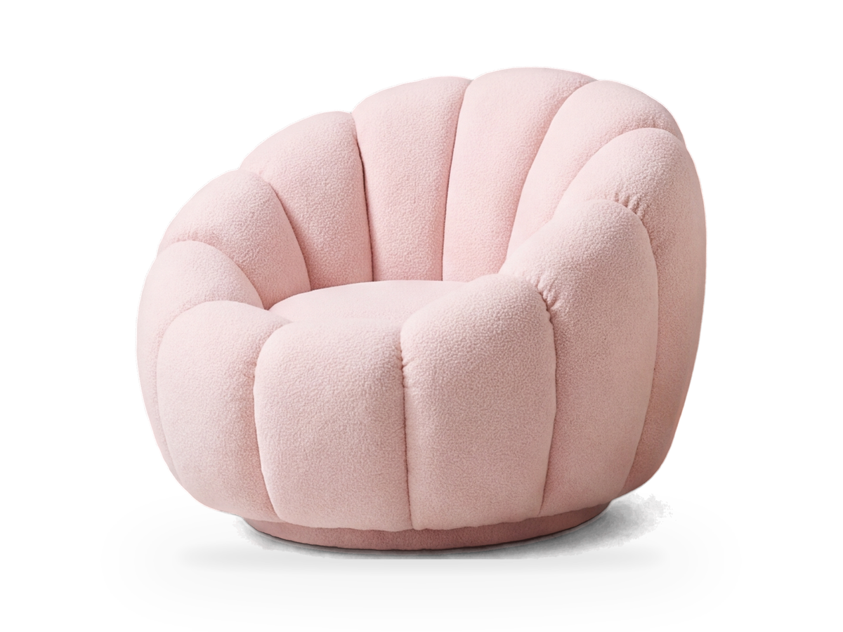 Fauteuil nuage Cloud en peluche rose poudré vu de trois quarts
